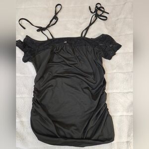 Black Off-Shoulder Top with Lace Details